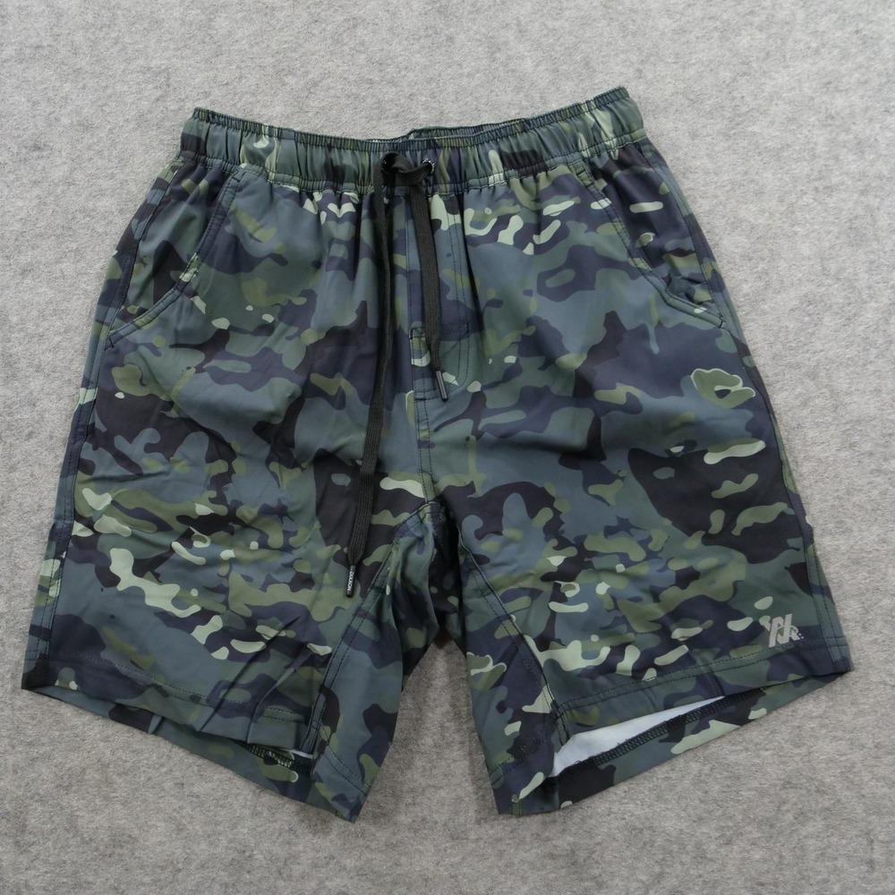 Dixxon Shorts Mens Small Green Gray Lined Elastic Waist Gym Active Running